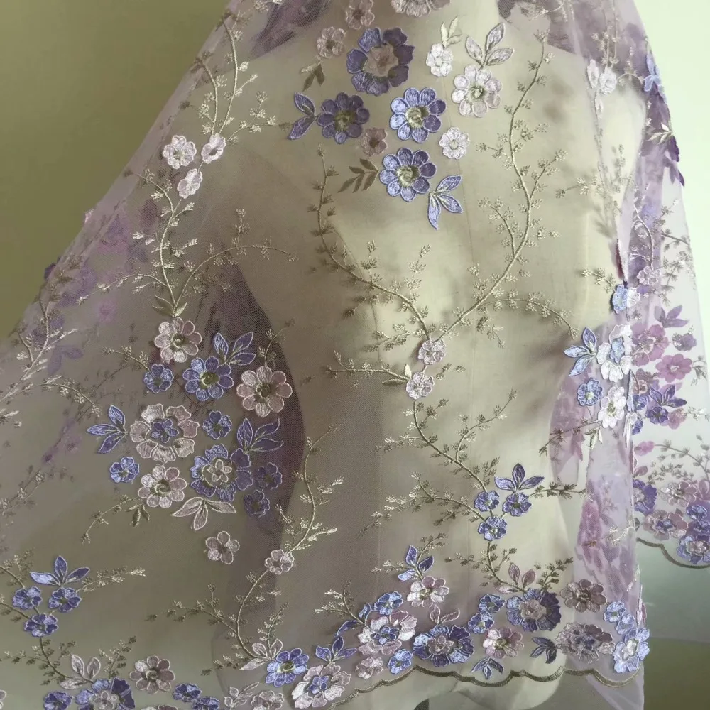 Mehrfarbiger Spitzenstoff mit 3D-Blumen für Hochzeitskleider, 4 Farben, Handverziert, DIY-Material – Detail 5