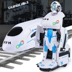 2 in 1 Electric Deformation Train Robot  Musical Light Toy Car Model Universal Transformation Robots Children Boys Learning Toys