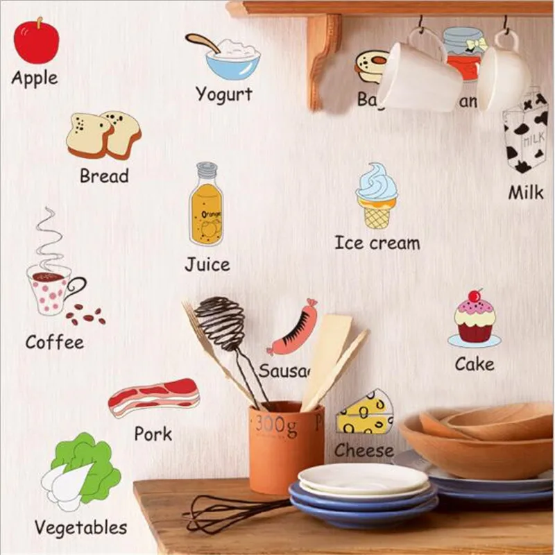 

1PCS Cute Food Ice Cream Wall Sticker For Kitchen Large Variety DIY Refrigerator Table For Kids Rooms Nursery Decal Home Decor