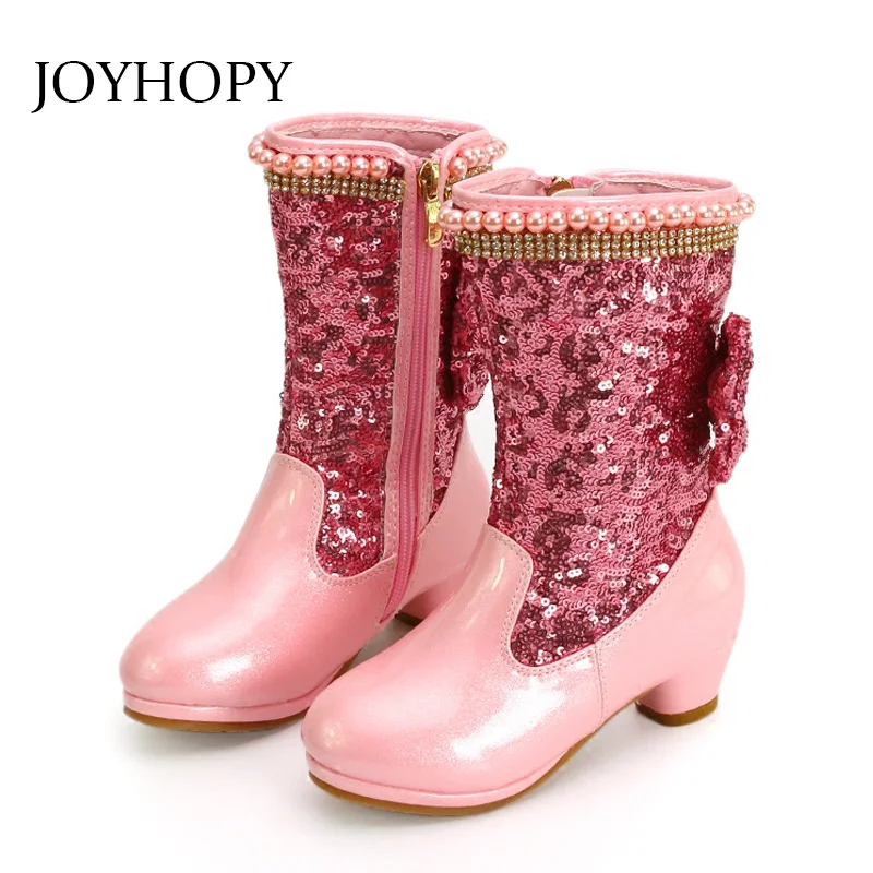 new Autumn winter boots Princess Bowknot children girls boots Sequins snow boots warm girls boots for Wedding Party Birthday