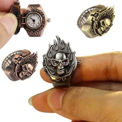 Women Retro Style Finger Ring Watch Unisex Vintage Fire Skull Shaped Watches Men Individuality Hyperbole Jewelry Halloween Gifts