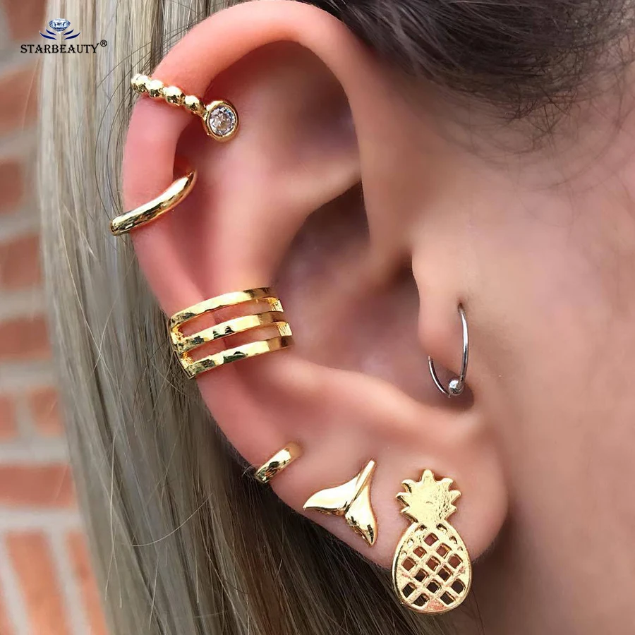 Starbeauty 7 pcs/lot Pineapple Tragus Helix Piercing Daith Earring Jewelry Fake Piercing Faux Piercing oreille Fake Earrings