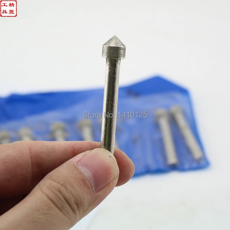 

10 Pcs CONICAL 10MM Diamond coated rotary die grinder points burrs burr 6mm shank Grit 120 14#