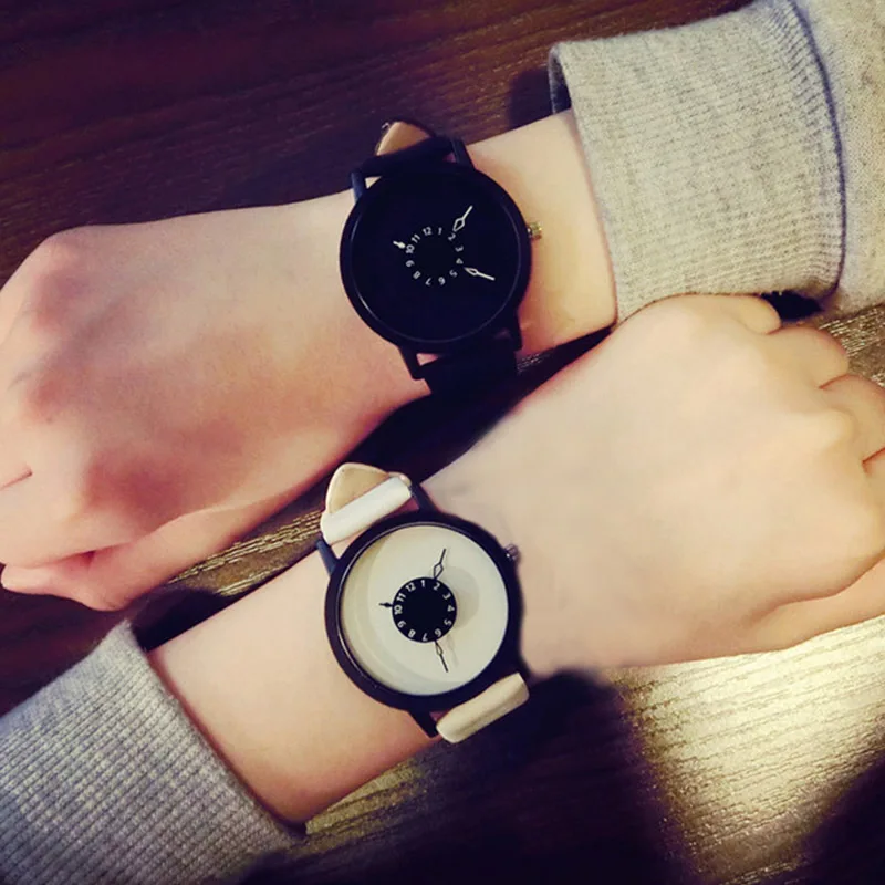 Simple Fashion Korean Lovers Couple Quartz Watch Leather Clock Men And Women Wristwatches Personality Student Watches LL