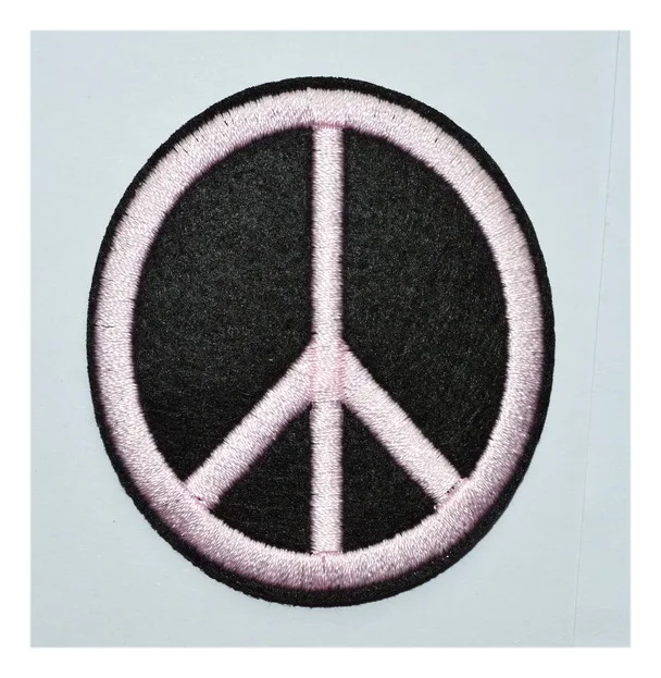 PINK & BLACK PEACE SIGN SYMBOL hippie retro boho flower power weed love applique Embroidered Iron on Patch