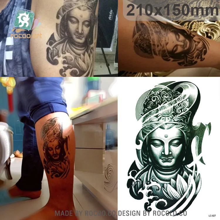 Rocooart 1pc Armband Temporary Tattoo Women Buddha Waterproof Fake Tatoo Sticker Buddhist Arm Shoulder Shank Chest For Men Taty