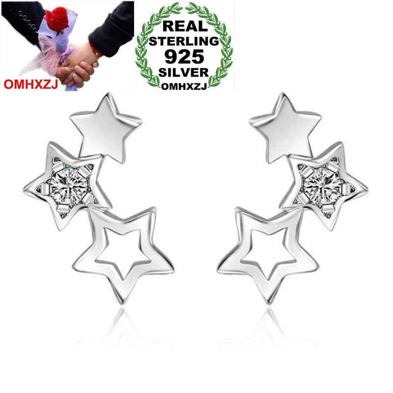 OMHXZJ Wholesale Sweet Romantic Fashion joker for Woman Wedding Gift Hollow Pentagram 925 Sterling Silver Stud Earrings YS306