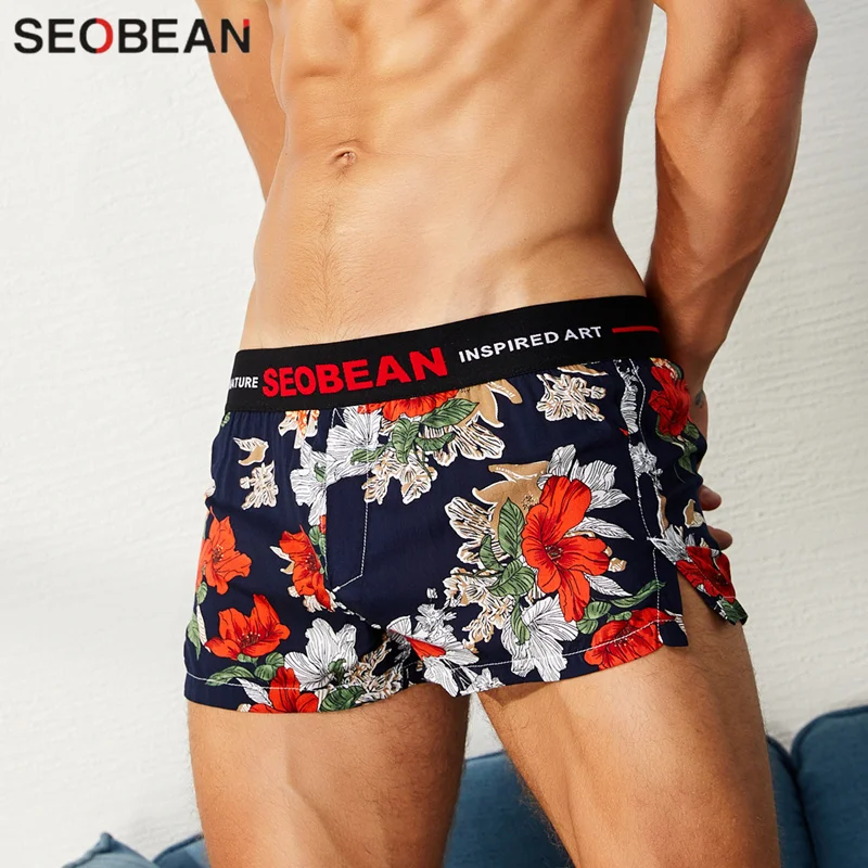 SEOBEAN Young Fashion Men\'s Boxers Flower Shorts U convex Pouch Sexy Men Boxer Shorts Home Loose Underpants Youth Underwear