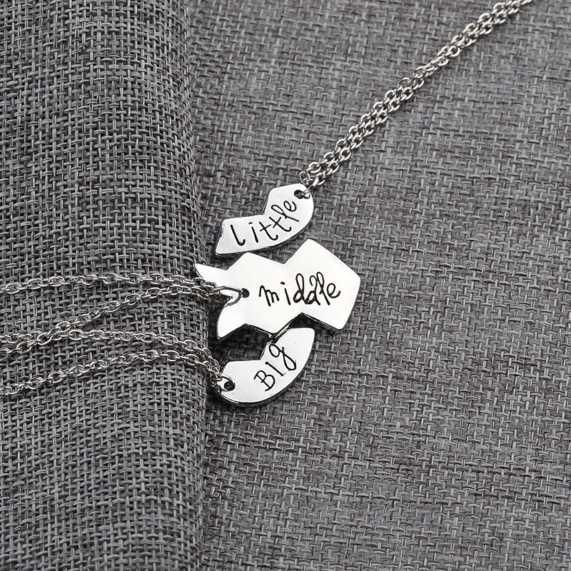 3 PC/Set Big Middle Little Pendant Necklace For 3 Forever Broken Heart Choker Necklace For Best Friend Brother Sister Gift