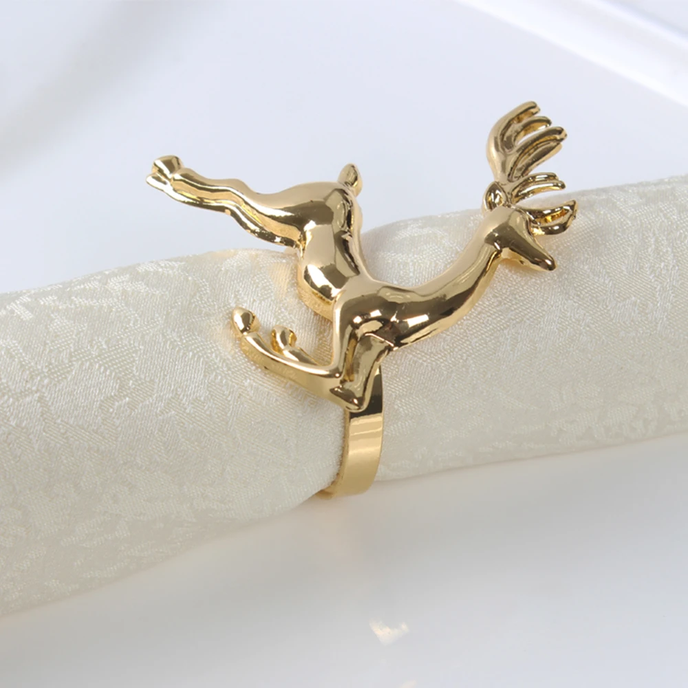 

50pcs/lot SHSEJA-Christmas Deer Napkin Rings, Silver and Gold Alloy, Table Decoration, Hotel and Wedding Party