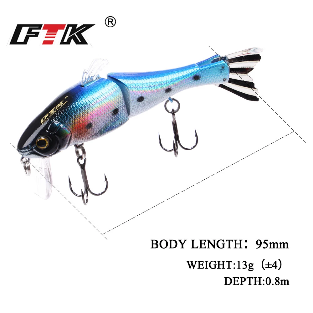 FTK 13g 95mm Multi Jointed Fishing Lure Minnow Sinking Wobblers 2 Segments Metal Tail Swimbait Pike Lure Hard Baits Bass