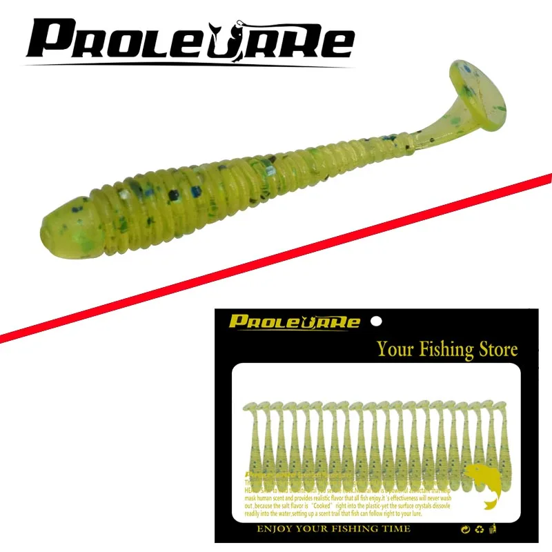 ProLeurre 20Pcs 5cm Fishing Lure Artificial 0.7g Soft Bait T Tail Fishing Worm SwimBait Jig Head Mix Crank Hooks Lure Fishing