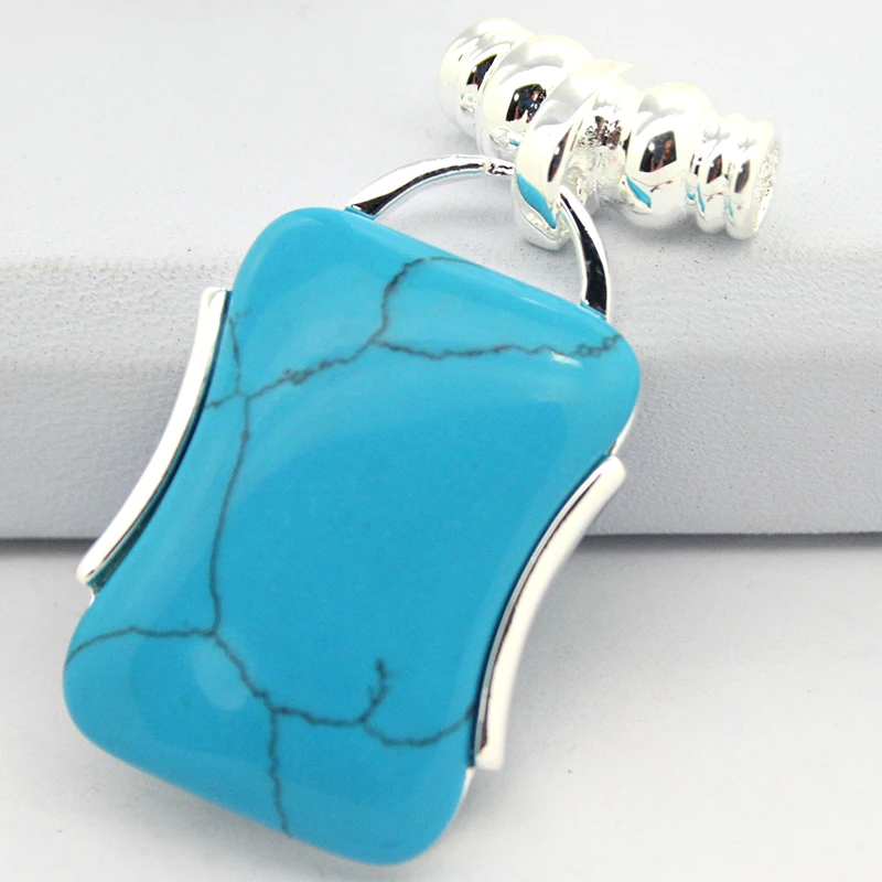 

Lady's Elegant 925 Sterling Silver Jewelry Blue Turquoise Pendant 42*22mm