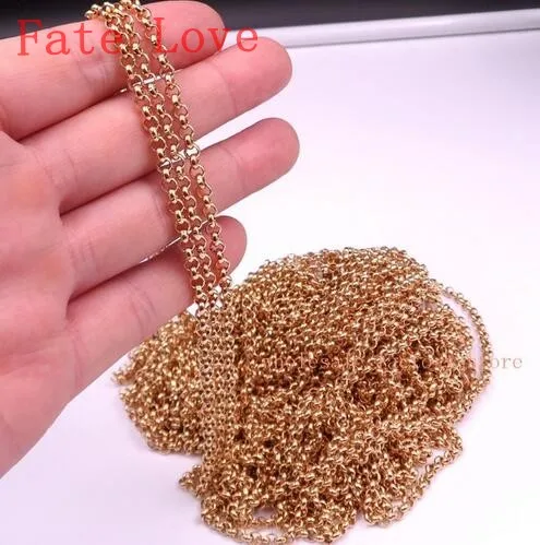 Fate Love 3meter in bulk Gold 4mm Stainless steel Fashion Round Rolo  Link  Chain Jewelry finding / marking Jewelry DIY