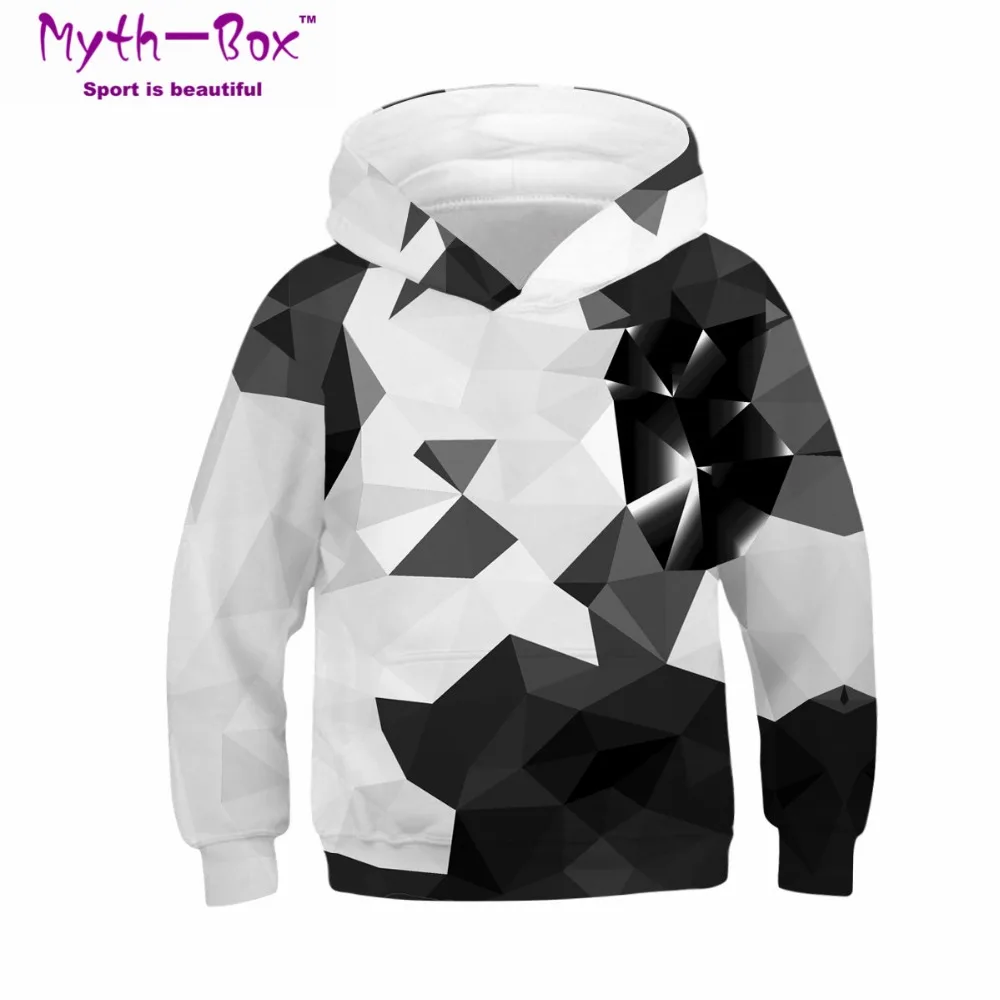 Children's Sports Hoodies Black/White 3D Print Kids Sweatshirts Junior Child Long Sleeve Pullover 4-13y Boy/Girl Hooded Sweaters