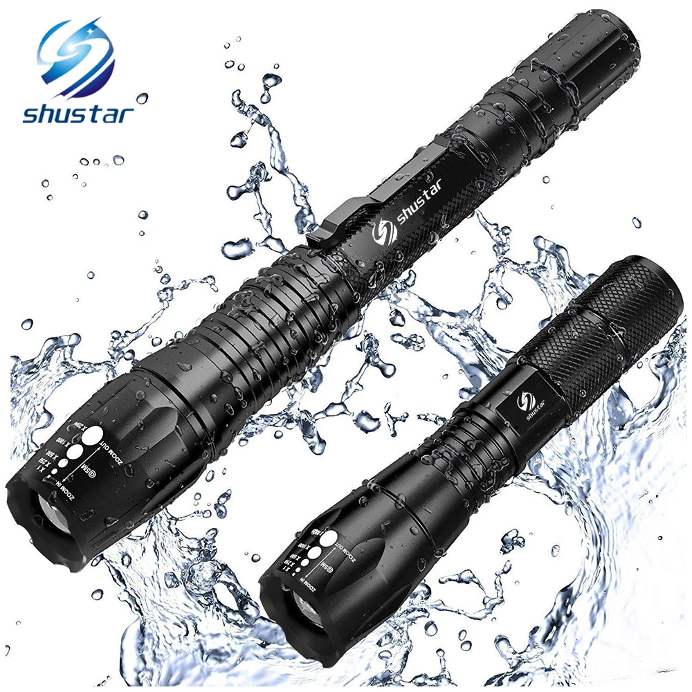 Super bright LED Tactical Flashlights Set With Water Resistant T6/L2 waterproof  torch 5 modes zoomable flashlight