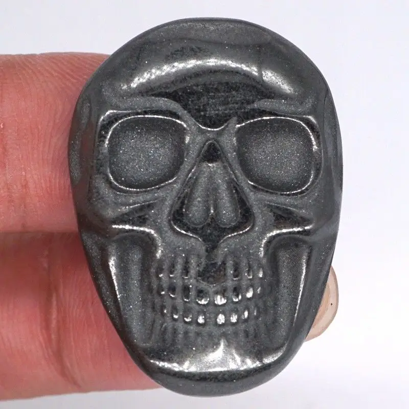 1.37 Inch (35mm) Carved Natural Hematite Black Stone Skull Cab Cabochon