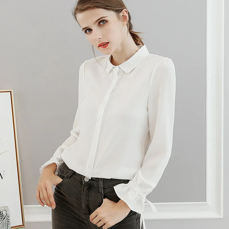 Spring Summer Chiffon Blouse New Korean Women Fashion Thin Long-sleeved Solid Color Slim Shirt Office Ladies Casual Tops H9068