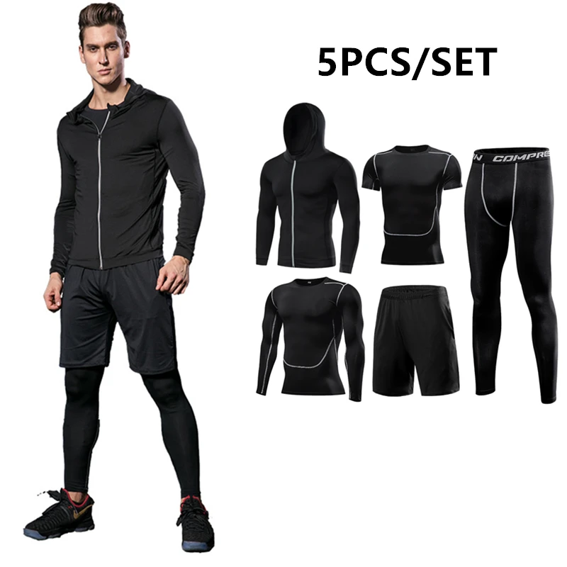 Running Sets Men\'s Compression Sports Suit Gym Fitness Sportswear Quick Dry Basketball Tights Outdoor Jogging Training Underwear