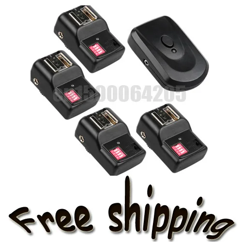 

Free shipping PT-16 Channels Wireless Flash Trigger SET For DSLR Camera 1 Transmitter +3 Receivers +1 Sync Cord