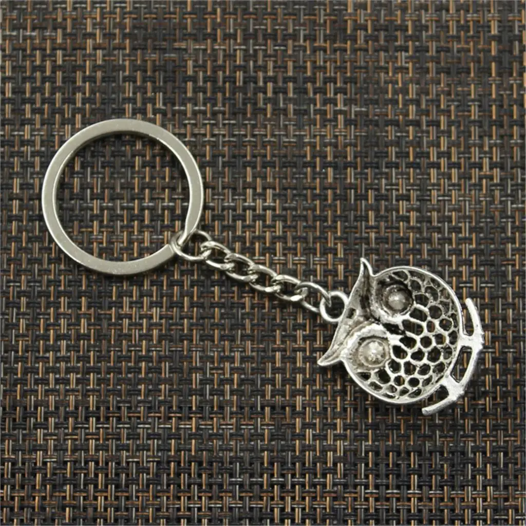 Fashion Owl Standing Branch 33x25mm Pendant 30mm Key Ring Metal Chain Silver Color Men Car Gift Souvenirs Keychain Dropshipping