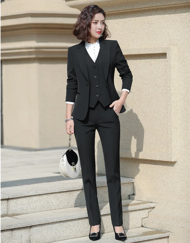 3 Pieces Sets Formal Women Business Suits With Pants and Jackets Coat and Vest & Waistcoat Ladies Office Work Wear Blazers
