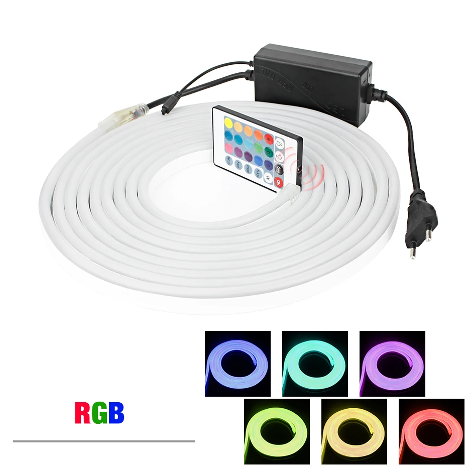 Led Neon Flex Tube 1m 2m 3m 4m 5m AC 220V SMD2835 Flexible Neon Strip Light RGB/Red/Green/Blue with EU Adapter Outdoor Lighting