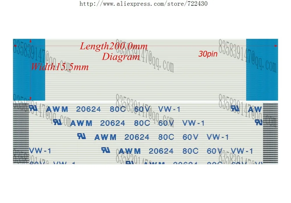 30 Pins Forward Direction 200mm Length 0.5mm Pitch FFC TTL Ribbon Flat Cable