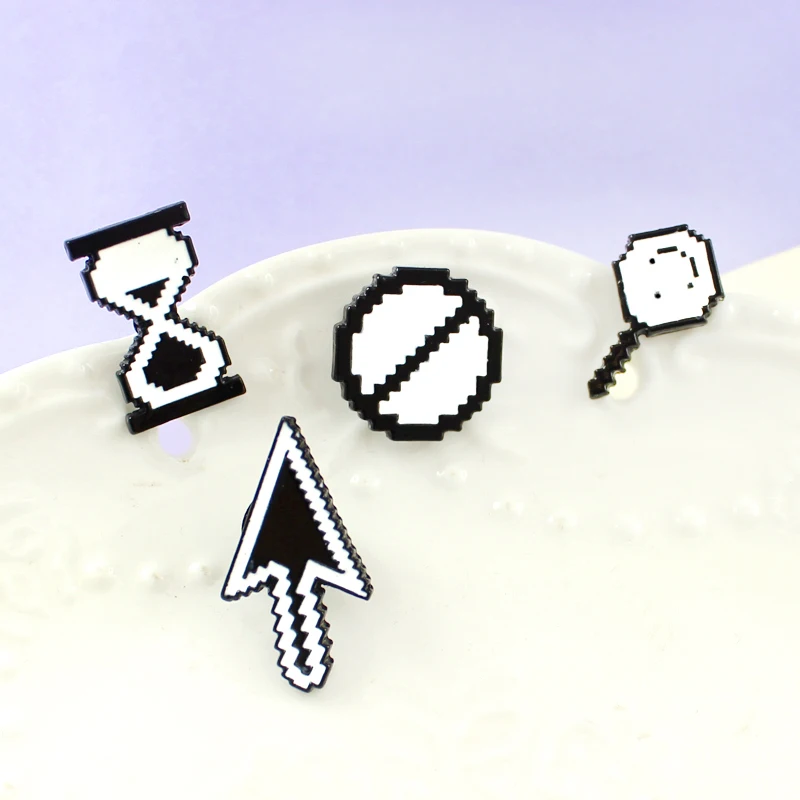 GDHY Simple White Computer Cursor Icons Brooch Pins White Mouse Arrow Hourglass Enamel Lapel pins Cursor Icon Jewelry Broche