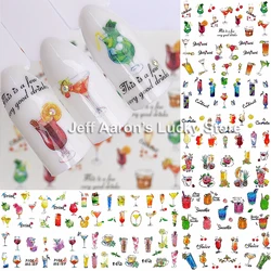 12 Sheets Cocktail Water Transfer Nail Sticker Decals Manicure Nails Sticker Art Decorations Supplies Tool Fruit Juice Designs