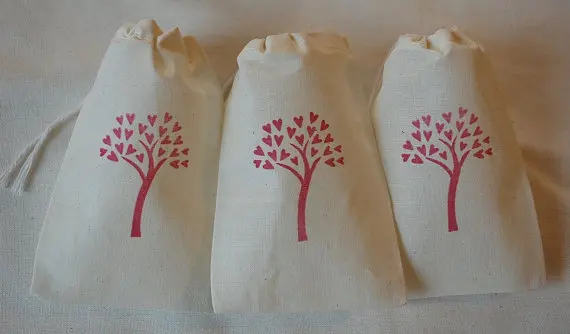 Love Tree muslin cotton birthday wedding Hangover Kit jewelry favor Bags Bachelorette hen bridal shower Champagne Party gift bag