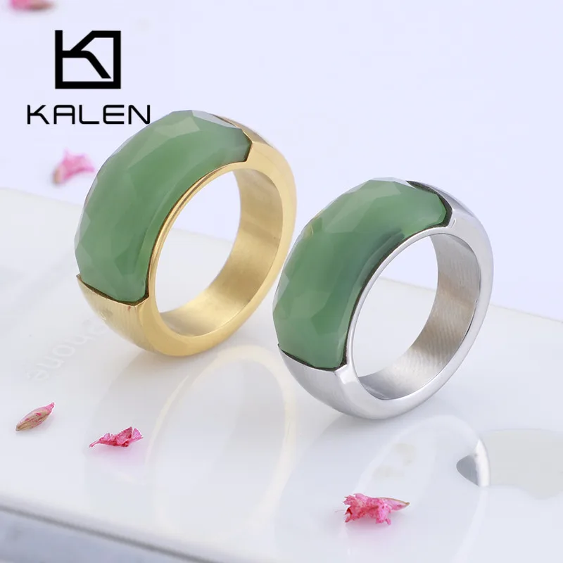 KALEN Gold Color Stainless Steel & Colorful Stone Rings For Women Trendy Glass Wedding Rings Anillos Mujer Party Jewelry Gifts