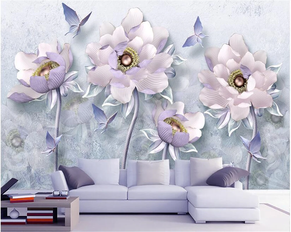 

beibehang 3D three-dimensional silk cloth papel de parede 3d wallpaper embossed peony flower Vintage European jewelry background