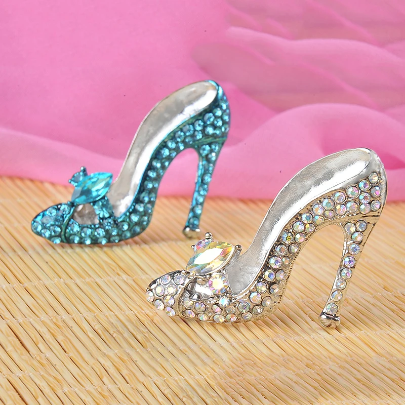 MZC 3 Colors Crysta Shoes Brooches Pins Blue High Heels Rhinestones Brooches for  Women Corsage Lapel Pins Mujer Brooch Jewelry