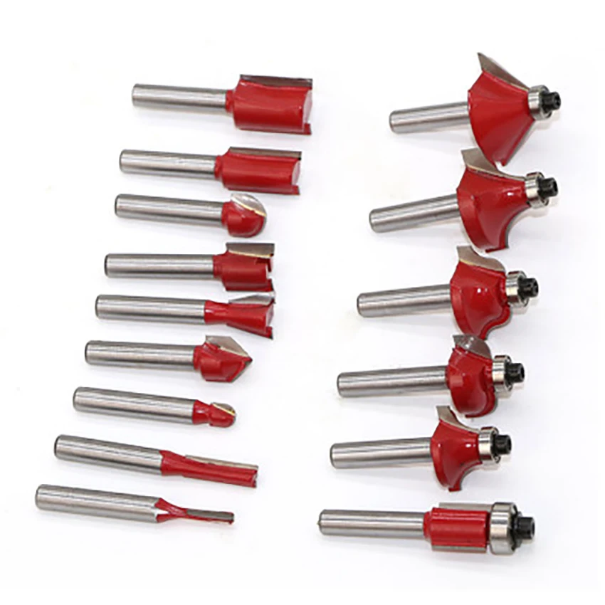 12pcs/15pcs 1/4 or 1/2 Milling Cutter Set Carbide Router Kit for Woodworking Engraving Machine Electric Wood Milling Trimmer