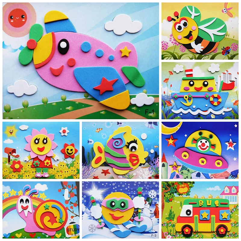 10 designs/lot 3D EVA Foam Sticker DIY Cartoon Animal Puzzle For Children Kids Multi-patterns Styles Toys for Children Gift