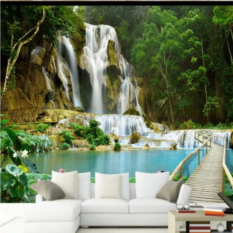 wellyu Custom big wallpapers 3D stereoscopic murals modern landscape waterfalls water making financial background wall