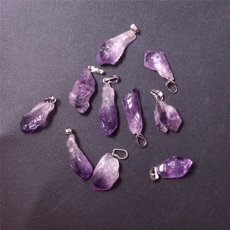 Druzy 50PCS Tiny Amethysts Quartz Crystal Point Pendant Necklace  Purple Gemstoness Natural Rough Stones Healing Energy Chakra