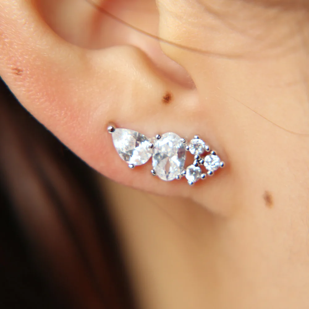 Rose Gold Color Crystal Zirconia cz Stud Earrings for Women 2023 bijoux Love Wedding Earring Statement Brinco Bijouterie