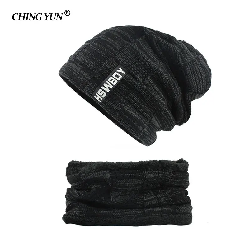 

Men's Hats Korean Street Fashion Knitted Wool Boy Cap Thick Villus Winter Warm Hit Color Outdoor Monochrome Man Hat Collar Set