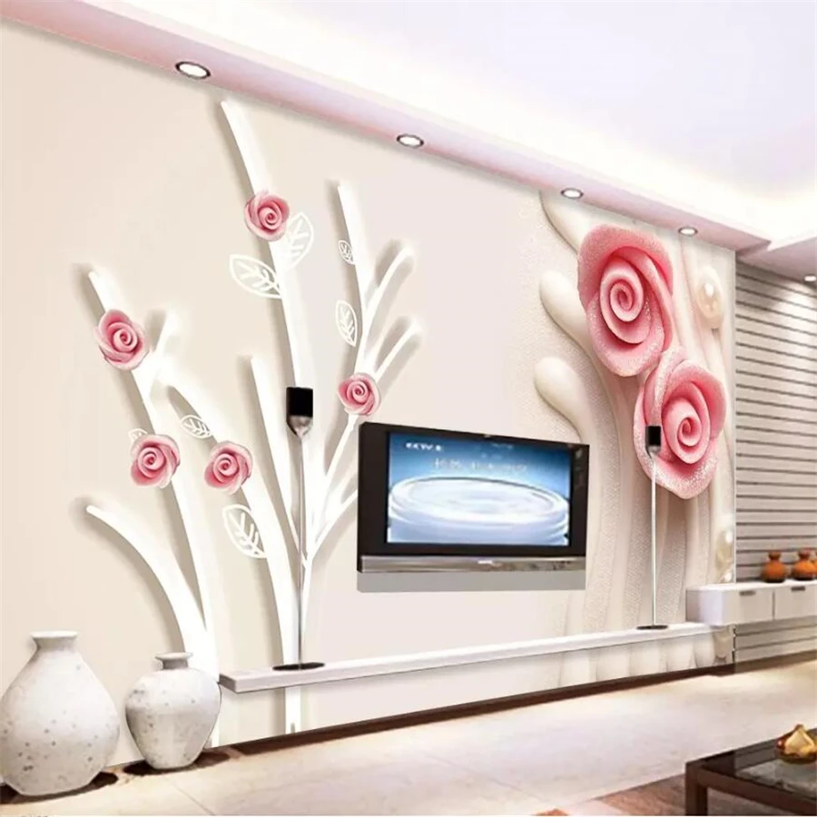 

wellyu Customized large wallpaper mural 3d pink rose stereo photo wall paper 5d branches pearl jewelry background 8d wallpaper