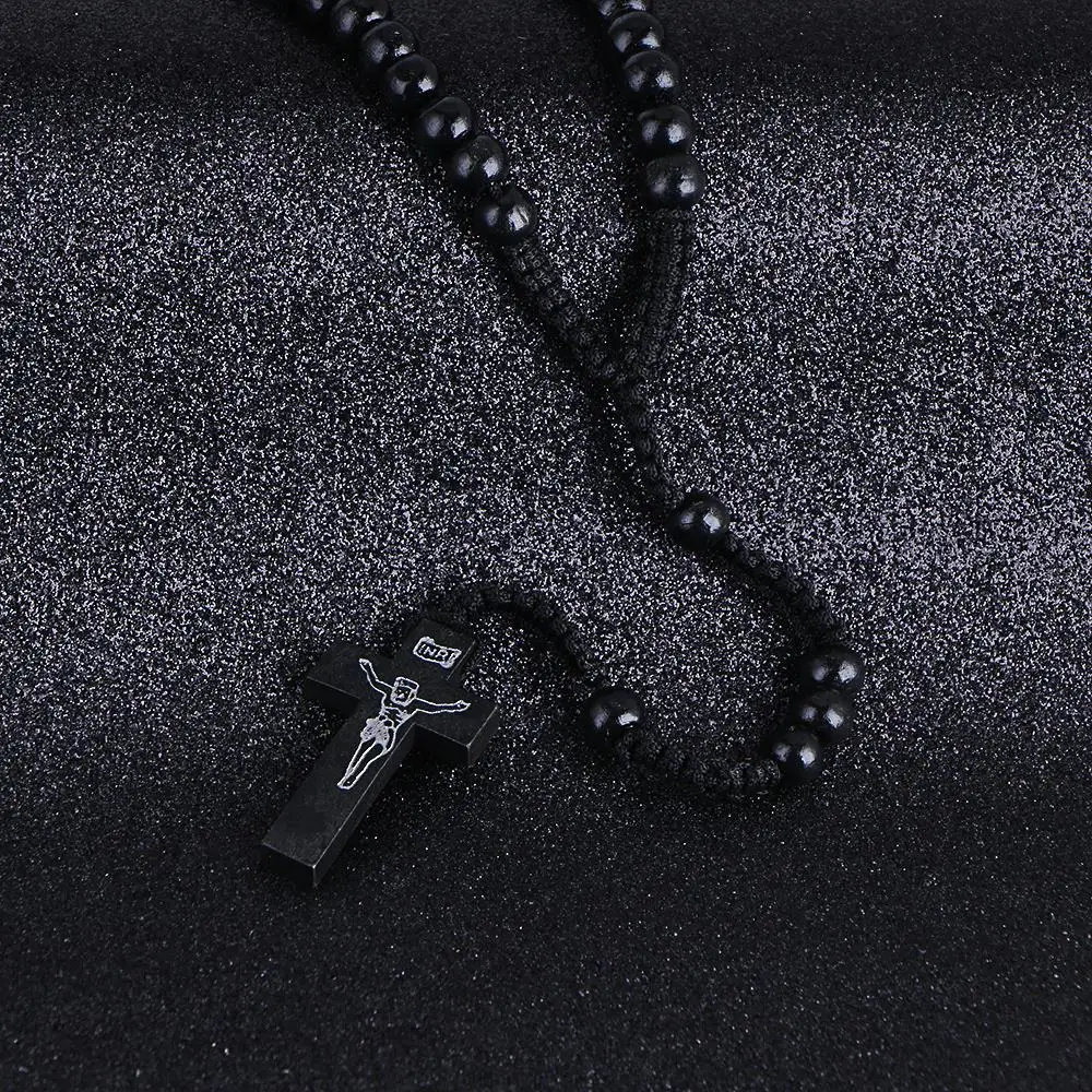 Komi Wholesale Catholic Orthodox 8mm Wooden Rosary Beads Brand Necklaces Religious Jesus Praying Necklaces  Beads Jewelry