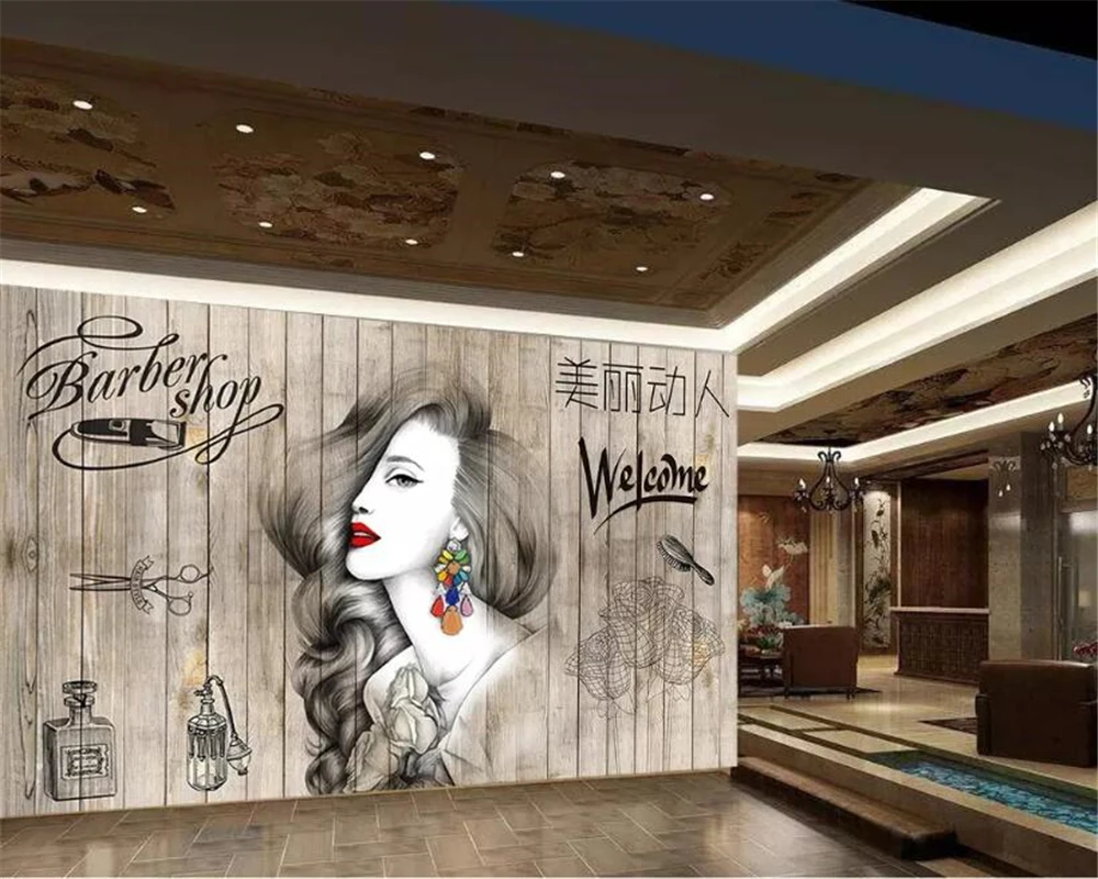 Custom wallpaper photos fashion hair salon hairdresser beauty salon barber shop background wall decoration 3d wallpaper murals