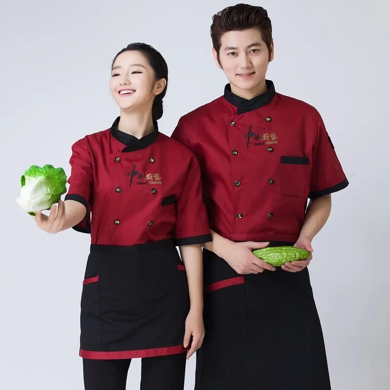 Summer Chef Dress Short-sleeved Hotel Hotel Kitchen Chef Long Black Chest Embroidered Overalls Summer Clothes B-6150