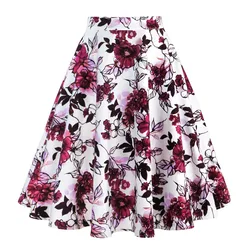 2023 New Arrival Summer A Line Vintage Floral Skirt 50s Pin Up Style Rockabilly Swing Skirts Women Retro High Waist Midi Skirt