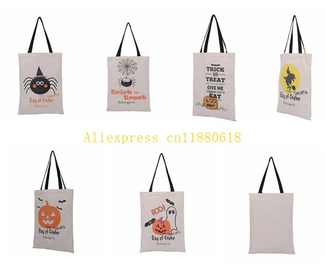 

20pcs Free Shipping Halloween Sacks Canvas Bags with handle Cotton Drawstring Children Candy Gifts Bag Party Pumpkin Bag 6 style