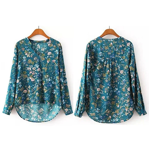 Women Chiffon Blouse 2022 Spring Long Sleeve V-neck Floral Print Shirt Chiffon Tops Irregular Pullover Women Tops blusas Блузки