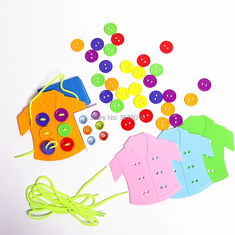 Button threading Puzzle Board Game ,Clothes Buttons lacing Toy, wearing rope threading Montessori Sensory Early Educational toys