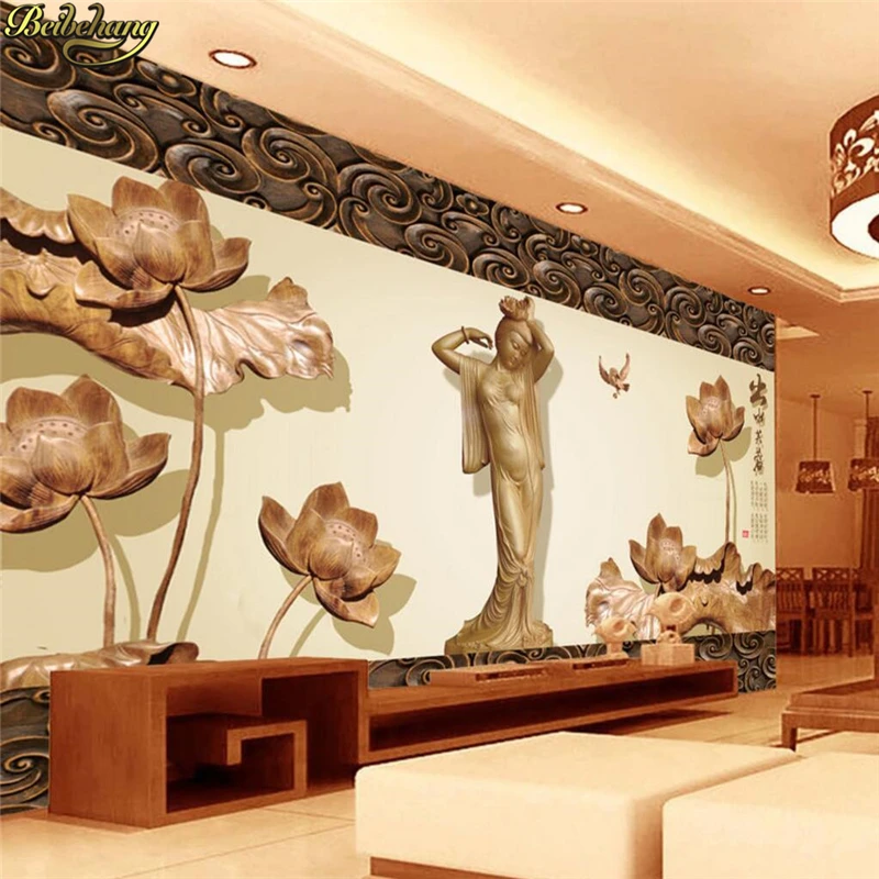

beibehang papel de parede 3D Custom Photo Wallpaper Mural Wall Sticker Flower Fairy Wood Carving Background TV Wall paper painti