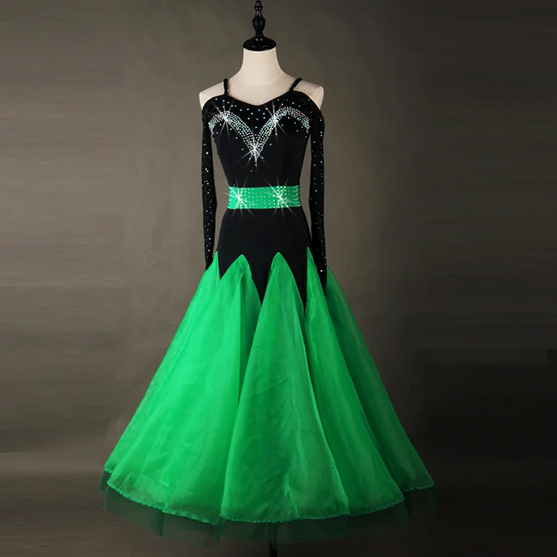 Modern Tango Dress  Sleeveless  Quick Step Dress Sleeveless Viennese Waltz Dress Waltz Dresses green color